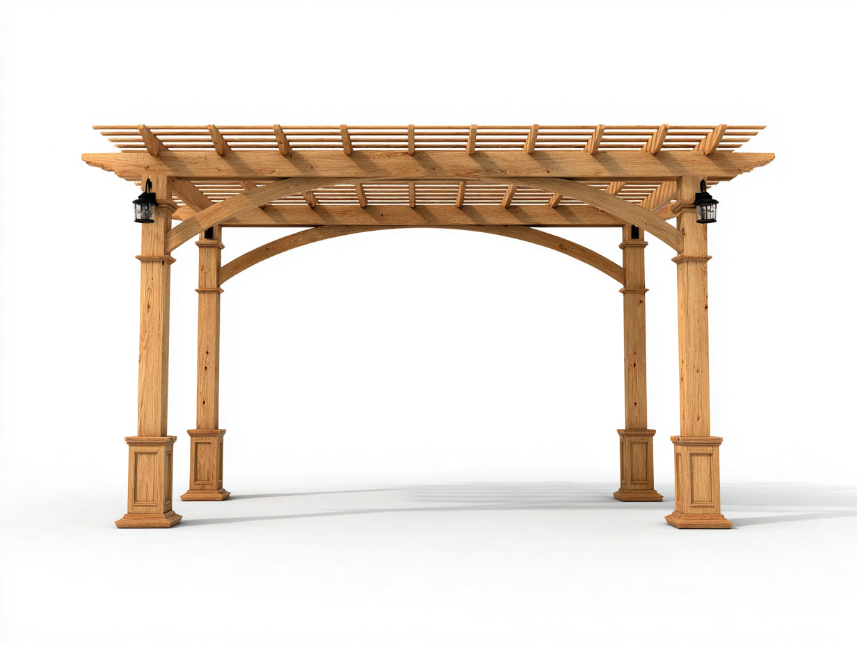 Pergola da giardino - Legno massello - 460 x 330 x 285 cm - Rovere naturale - Stile classico con tetto a listelli