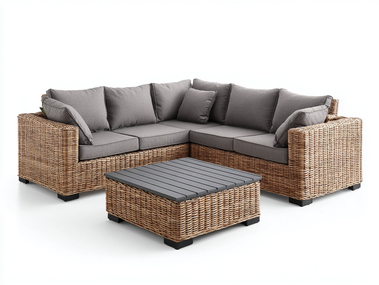 Divani da esterno - polyrattan-tessuto - 230 x 230 x 78 cm - marrone naturale-grigio medio-antracite - stile moderno
