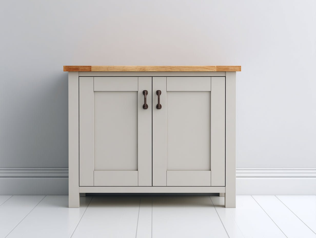 Credenza - Legno - 120 x 45 x 85 cm - Bianco-Rovere naturale - Stile rustico