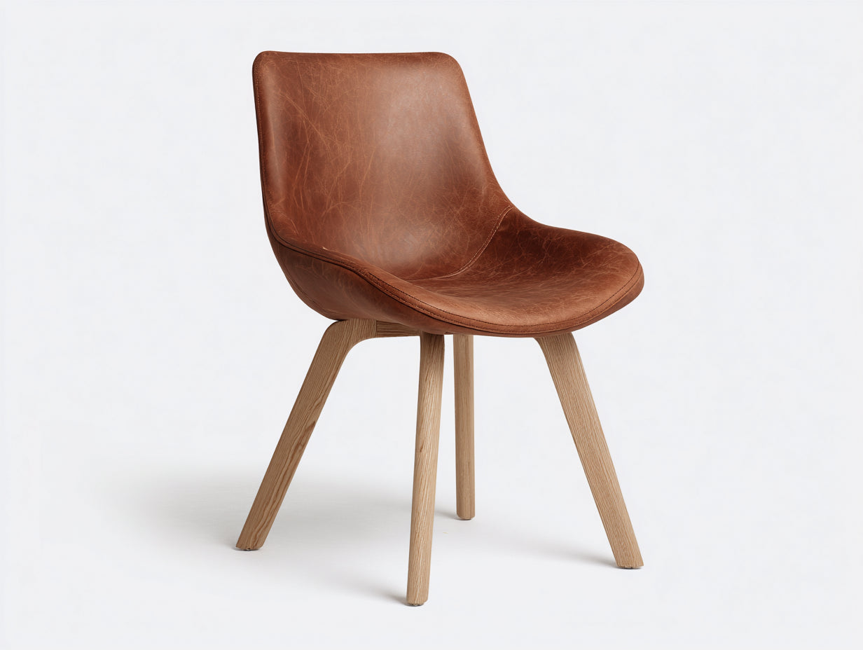 Sedia da pranzo-Similpelle-Legno-58 x 60 x 84 cm-Marrone-Naturale-Stile moderno minimalista
