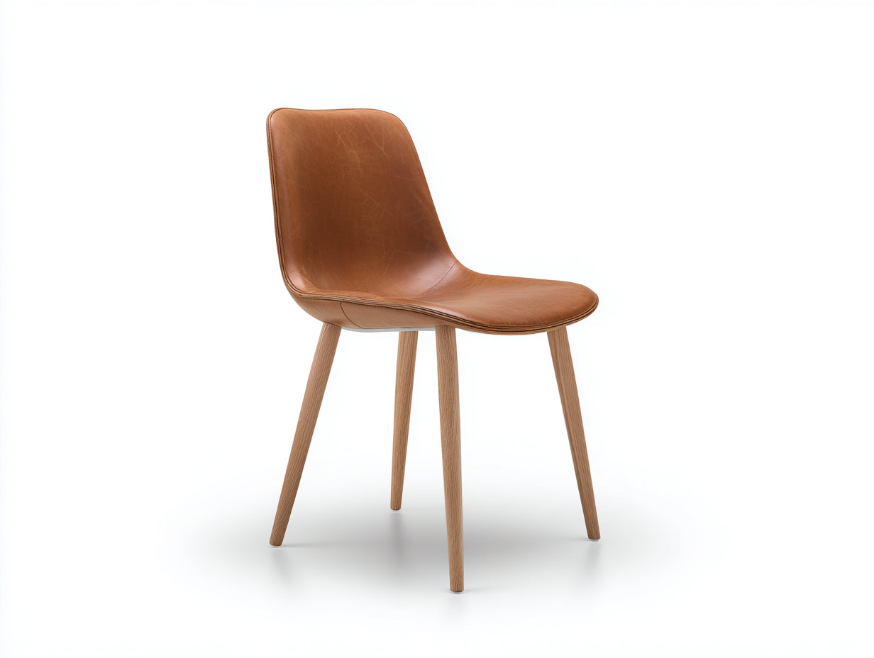 Sedia da pranzo-Similpelle-Legno-57 x 58 x 84 cm-Marrone-Naturale-Stile moderno minimalista