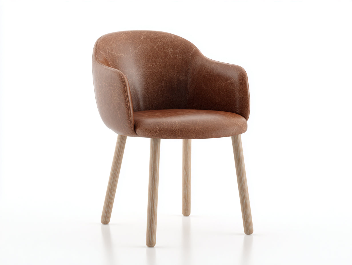 Sedia da pranzo-Similpelle-Legno-62 x 61 x 83 cm-Marrone-Naturale-Stile moderno con braccioli ergonomici