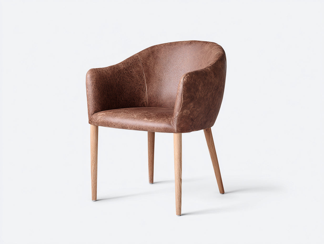 Sedia da pranzo-Similpelle-Legno-65 x 62 x 83 cm-Marrone-Naturale-Stile moderno con schienale avvolgente