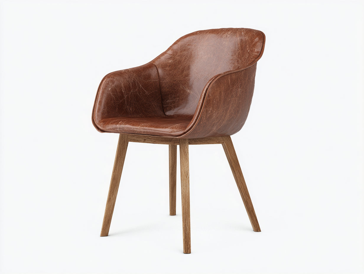 Sedia da pranzo-Similpelle-Legno-63 x 62 x 84 cm-Marrone-Naturale-Stile moderno con schienale avvolgente