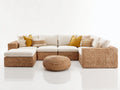 Divani da esterno - fibra intrecciata-tessuto - 290 x 180 x 78 cm - marrone naturale-avorio - stile boho