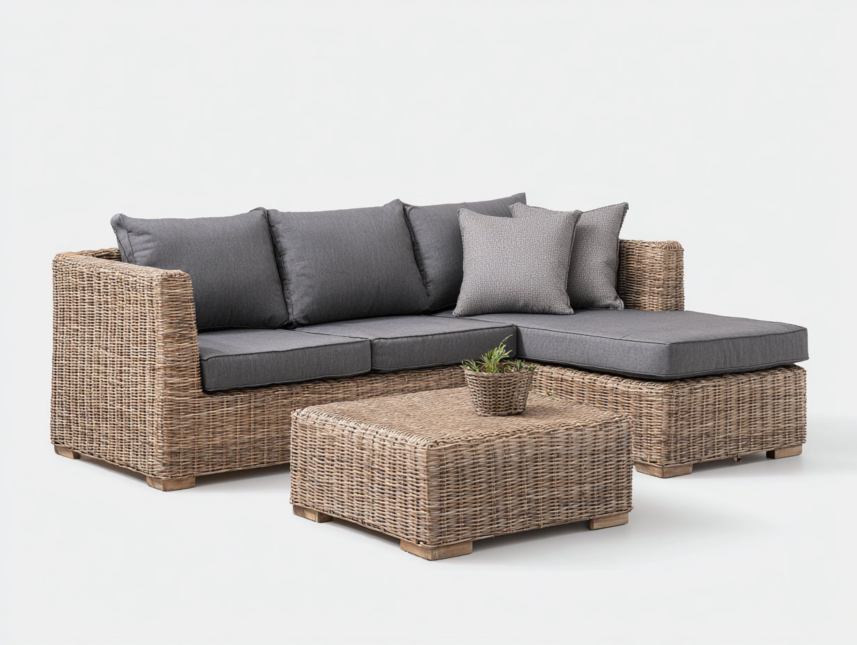 Divani da esterno - polyrattan-tessuto - 240 x 175 x 76 cm - marrone chiaro-grigio antracite - stile moderno