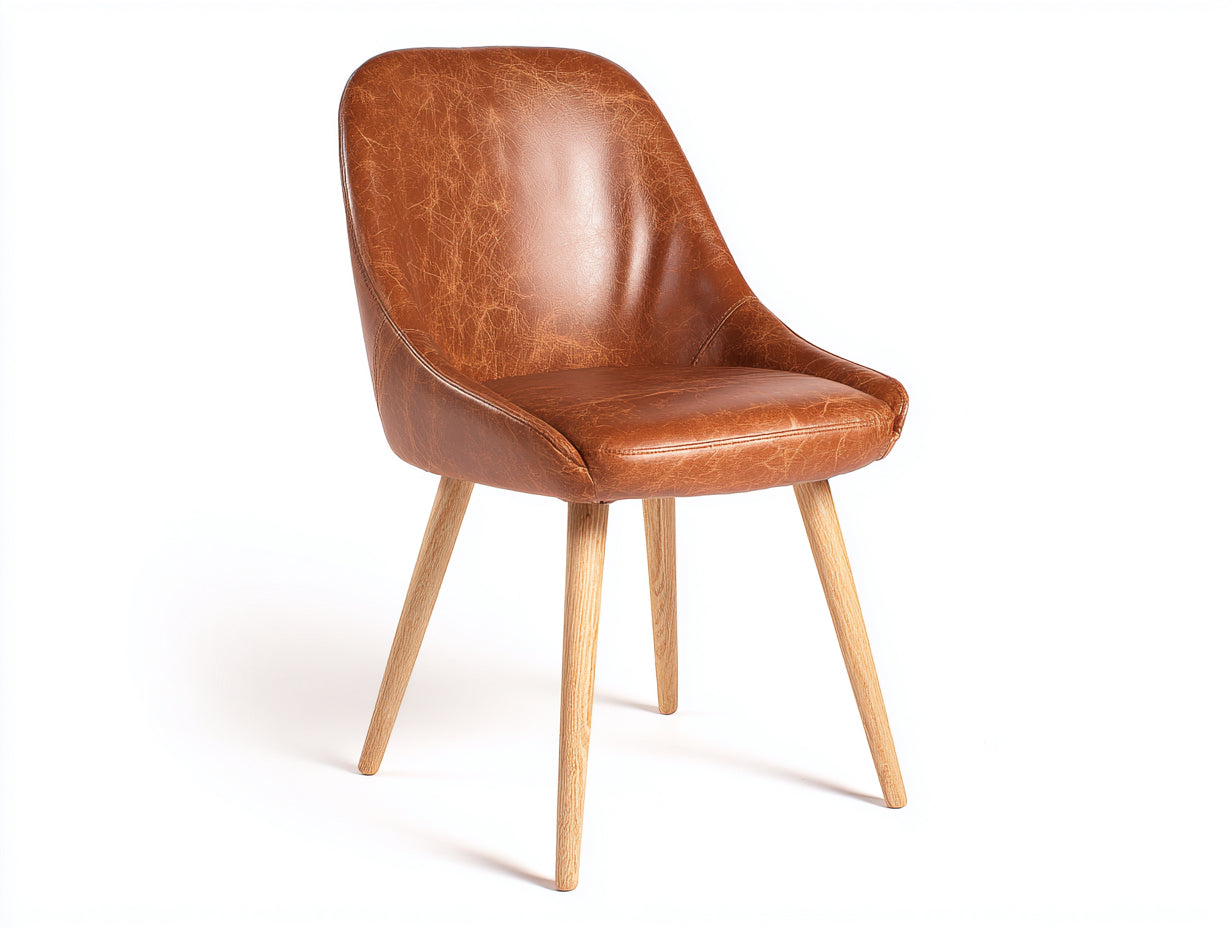 Sedia da pranzo-Similpelle-Legno-55 x 57 x 82 cm-Marrone-Naturale-Design moderno con schienale ergonomico