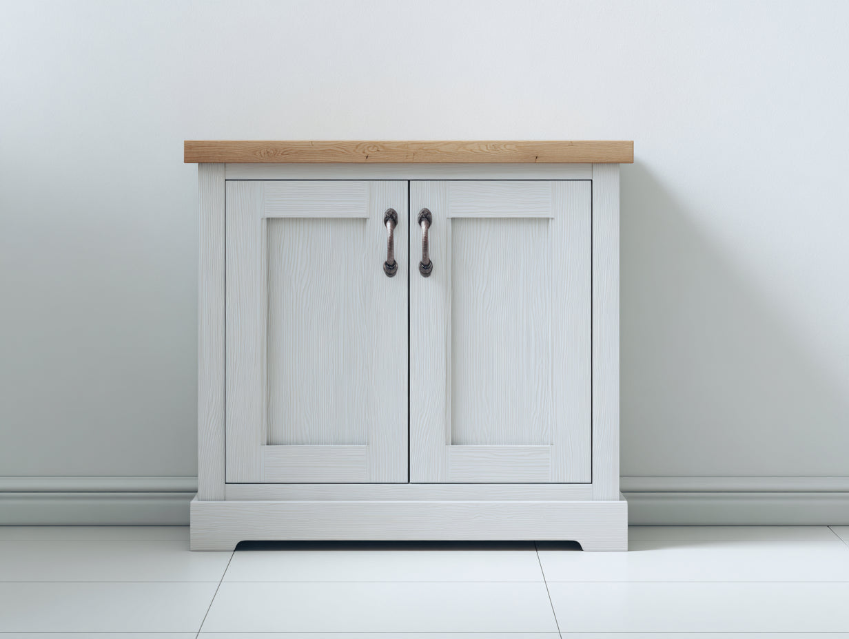 Credenza - Legno - 100 x 40 x 85 cm - Bianco-Rovere naturale - Stile rustico
