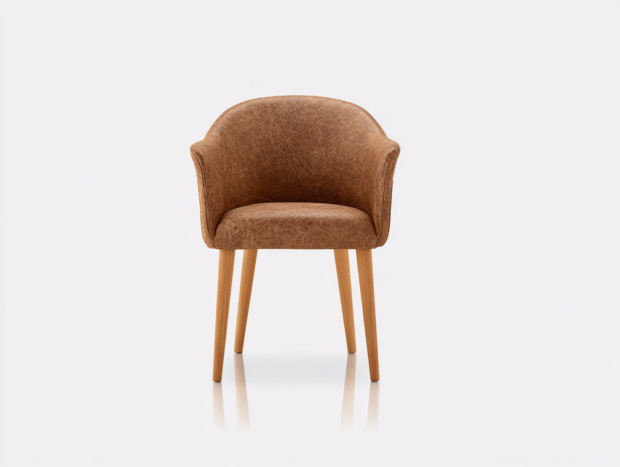 Sedia da pranzo-Similpelle-Legno-60 x 59 x 83 cm-Marrone-Naturale-Stile moderno con braccioli curvi