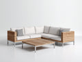 Divani da esterno - legno-metallo-tessuto - 230 x 230 x 78 cm - legno naturale-avorio-grigio chiaro - stile minimalista