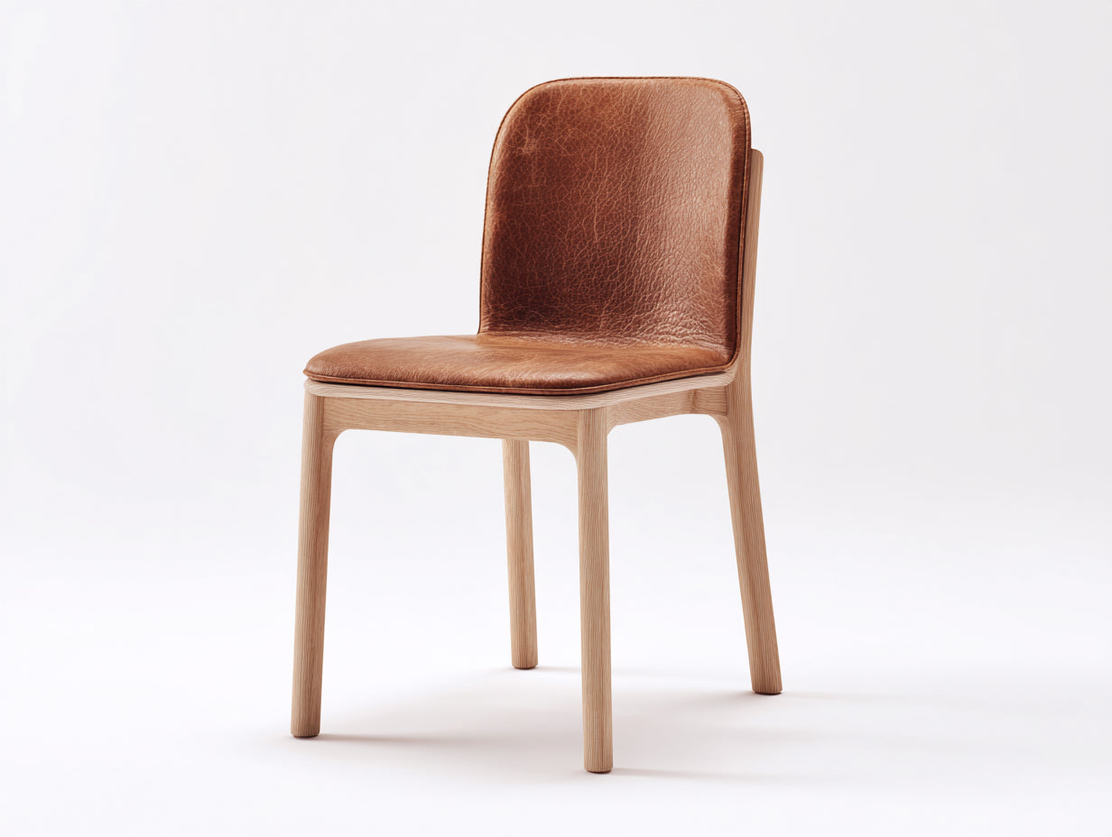 Sedia da pranzo-Similpelle-Legno-56 x 58 x 84 cm-Marrone-Naturale-Stile moderno minimalista