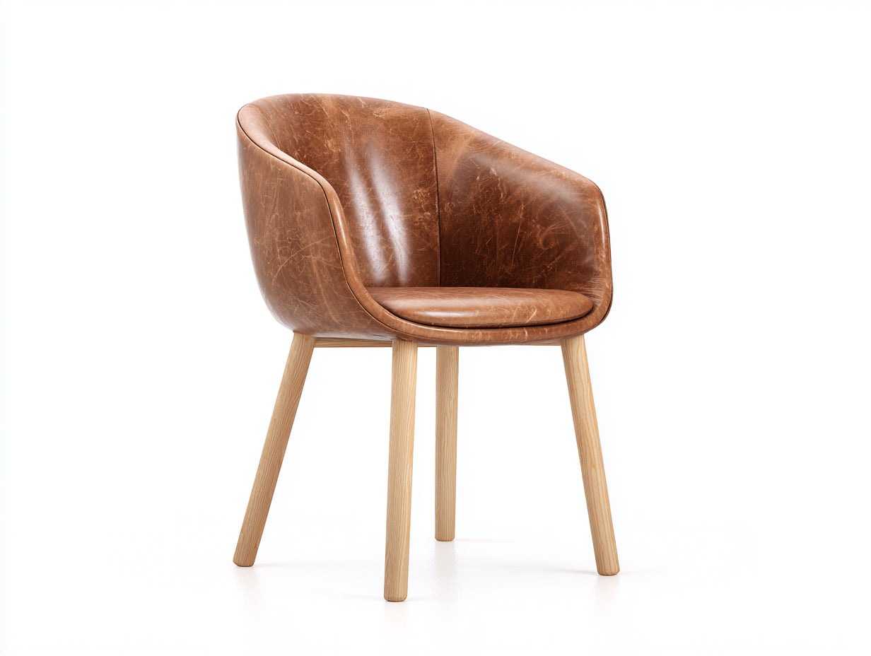 Sedia da pranzo-Similpelle-Legno-61 x 60 x 82 cm-Marrone-Naturale-Design moderno con schienale avvolgente