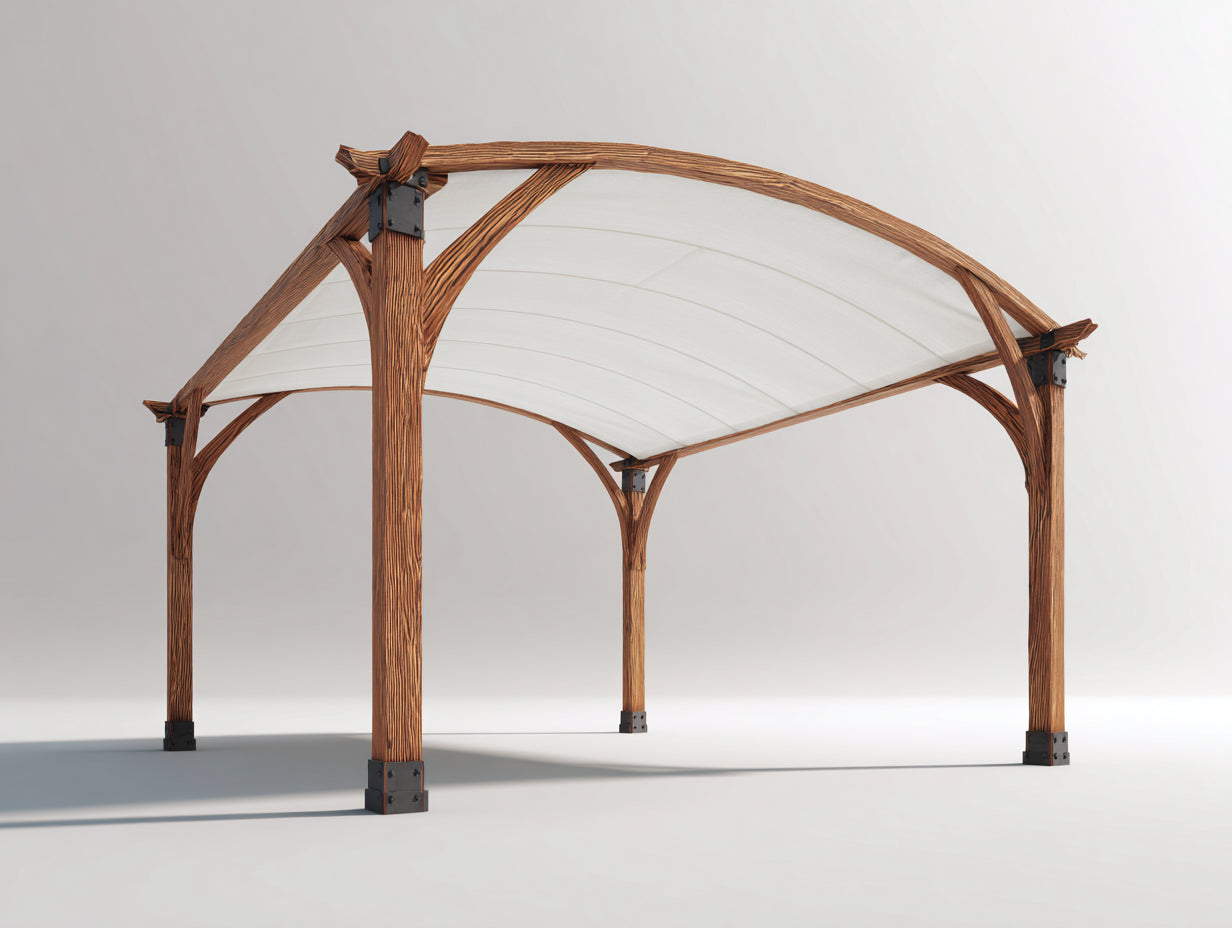 Pergola da giardino - Legno lamellare-Poliestere - 500 x 360 x 290 cm - Marrone noce-Bianco - Design rustico ad arco