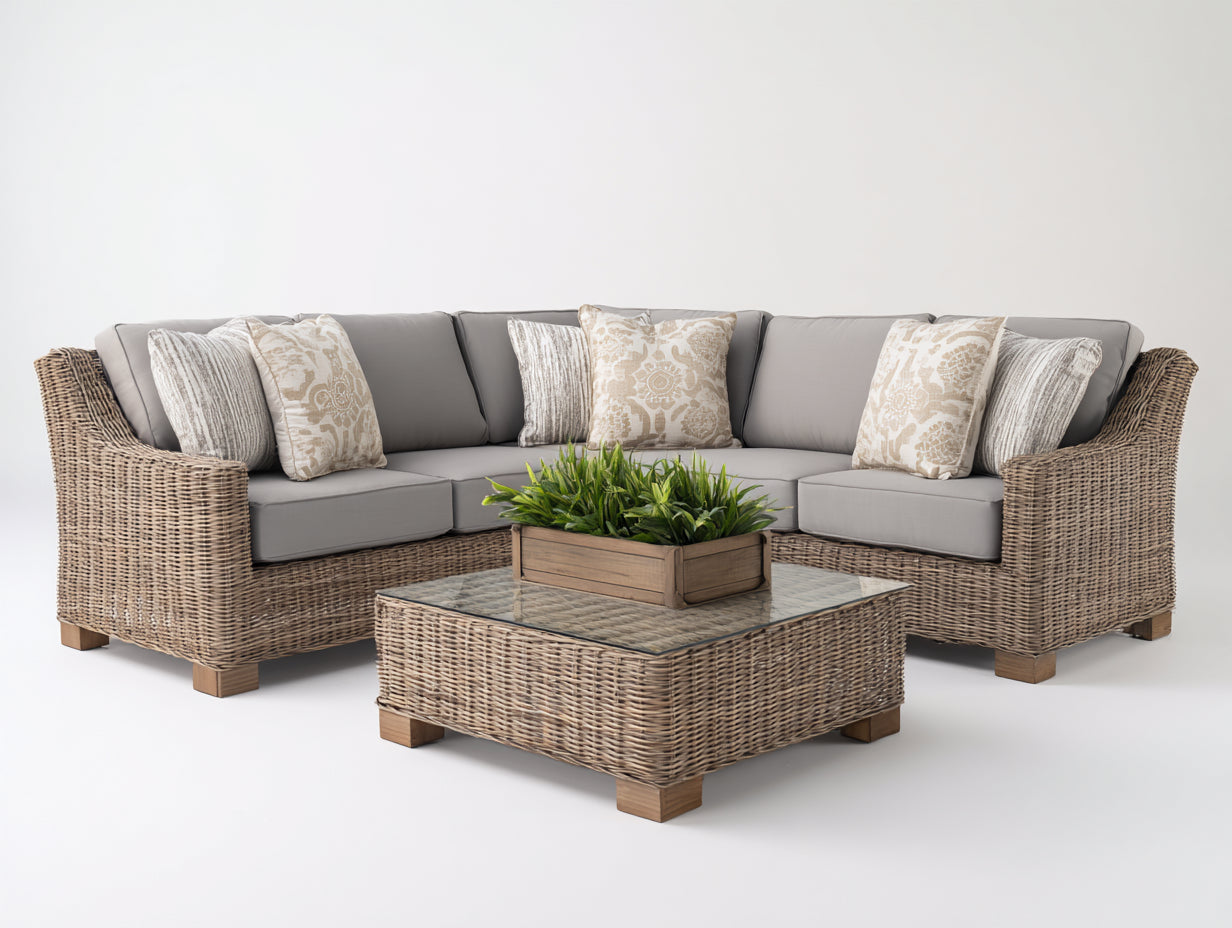 Divani da esterno - polyrattan-tessuto-vetro - 225 x 225 x 82 cm - tortora-grigio chiaro - stile contemporaneo