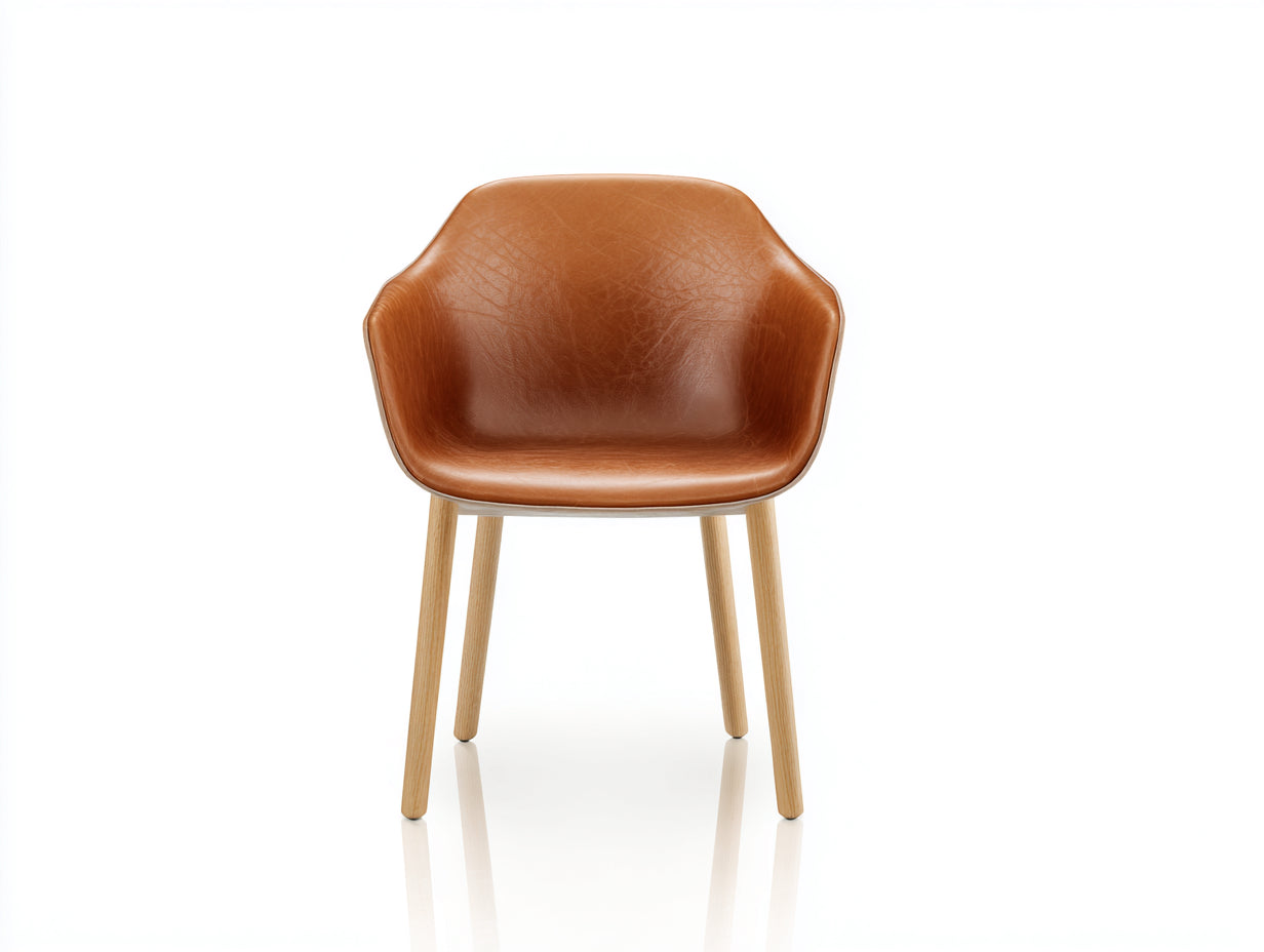 Sedia da pranzo-Similpelle-Legno-60 x 59 x 82 cm-Marrone-Naturale-Stile moderno con braccioli avvolgenti