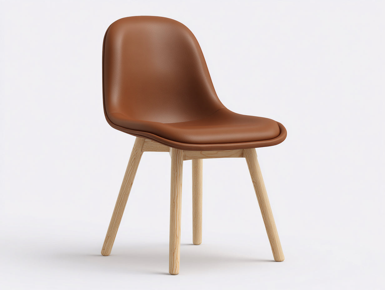 Sedia da pranzo-Similpelle-Legno-54 x 58 x 82 cm-Marrone-Naturale-Stile moderno con schienale ergonomico