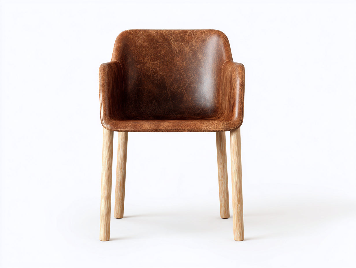 Sedia da pranzo-Similpelle-Legno-58 x 57 x 81 cm-Marrone-Naturale-Stile moderno con braccioli integrati