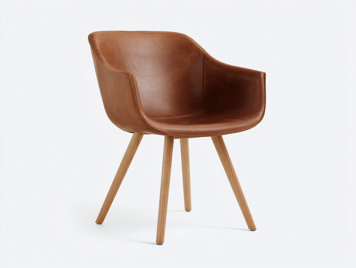 Sedia da pranzo-Similpelle-Legno-60 x 59 x 80 cm-Marrone-Naturale-Stile moderno con seduta avvolgente