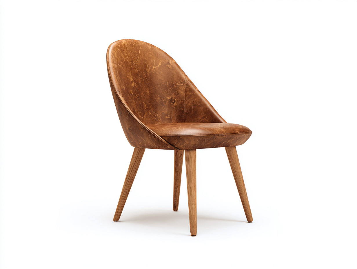 Sedia da pranzo-Similpelle-Legno-60 x 61 x 84 cm-Marrone-Naturale-Stile moderno con schienale alto avvolgente