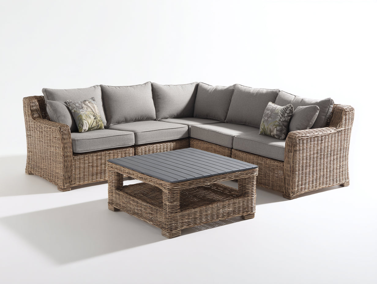 Divani da esterno - polyrattan-tessuto - 235 x 235 x 80 cm - marrone naturale-grigio chiaro-antracite - stile moderno