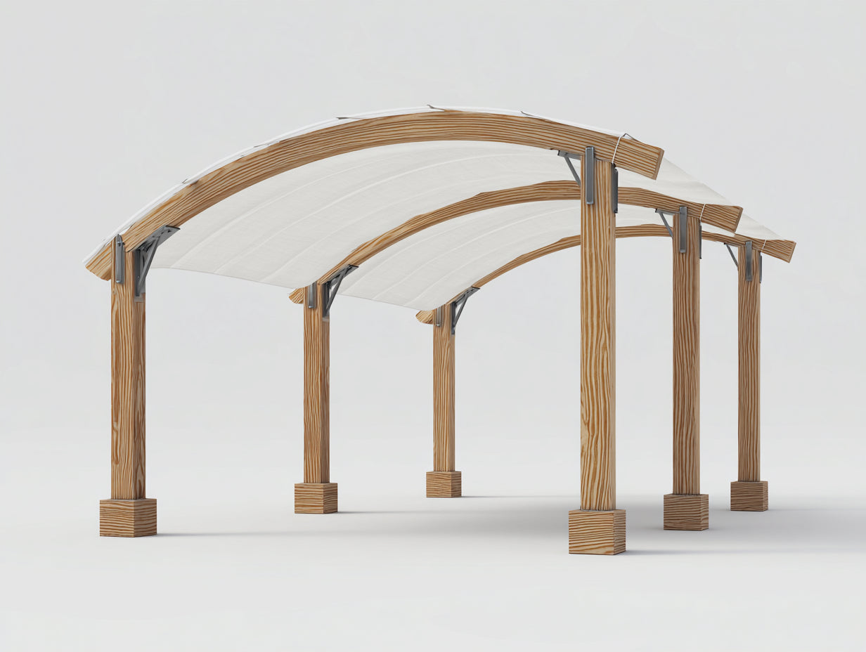 Pergola da giardino - Legno lamellare-Poliestere - 600 x 350 x 285 cm - Marrone naturale-Bianco - Design moderno ad arco
