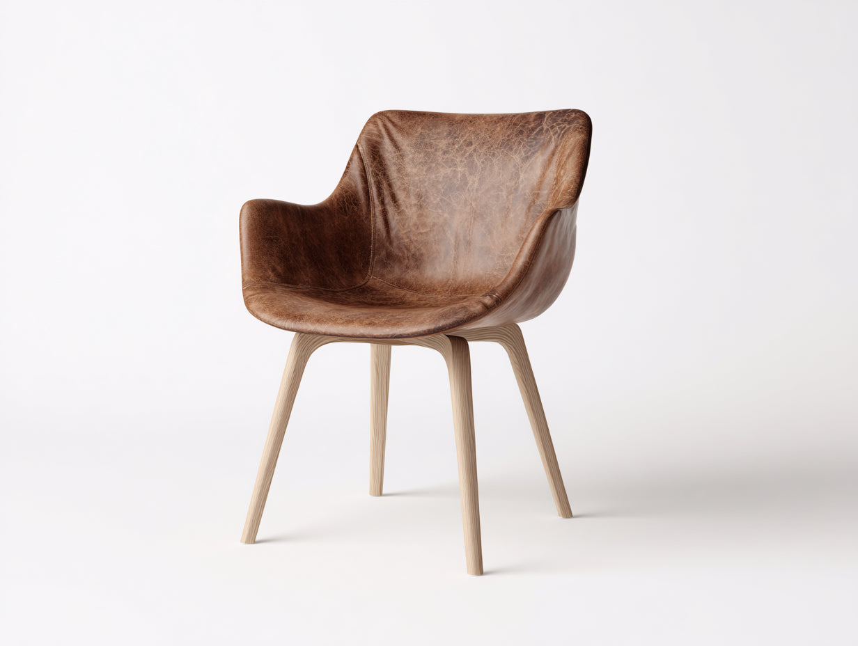 Sedia da pranzo-Similpelle-Legno-63 x 62 x 83 cm-Marrone-Naturale-Stile moderno con schienale avvolgente