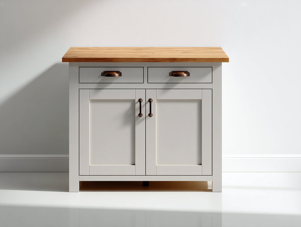 Credenza - Legno - 120 x 45 x 85 cm - Bianco-Rovere naturale - Stile rustico