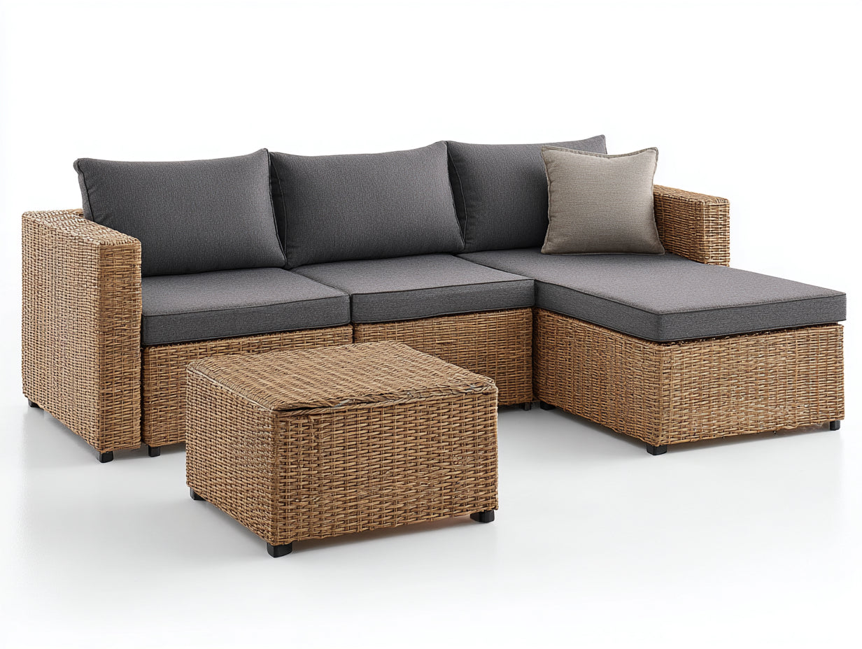 Divani da esterno - polyrattan-tessuto - 236 x 171 x 74 cm - marrone-grigio antracite - stile moderno