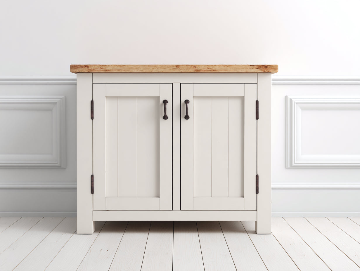 Credenza - Legno - 90 x 40 x 82 cm - Bianco-Rovere naturale - Stile rustico